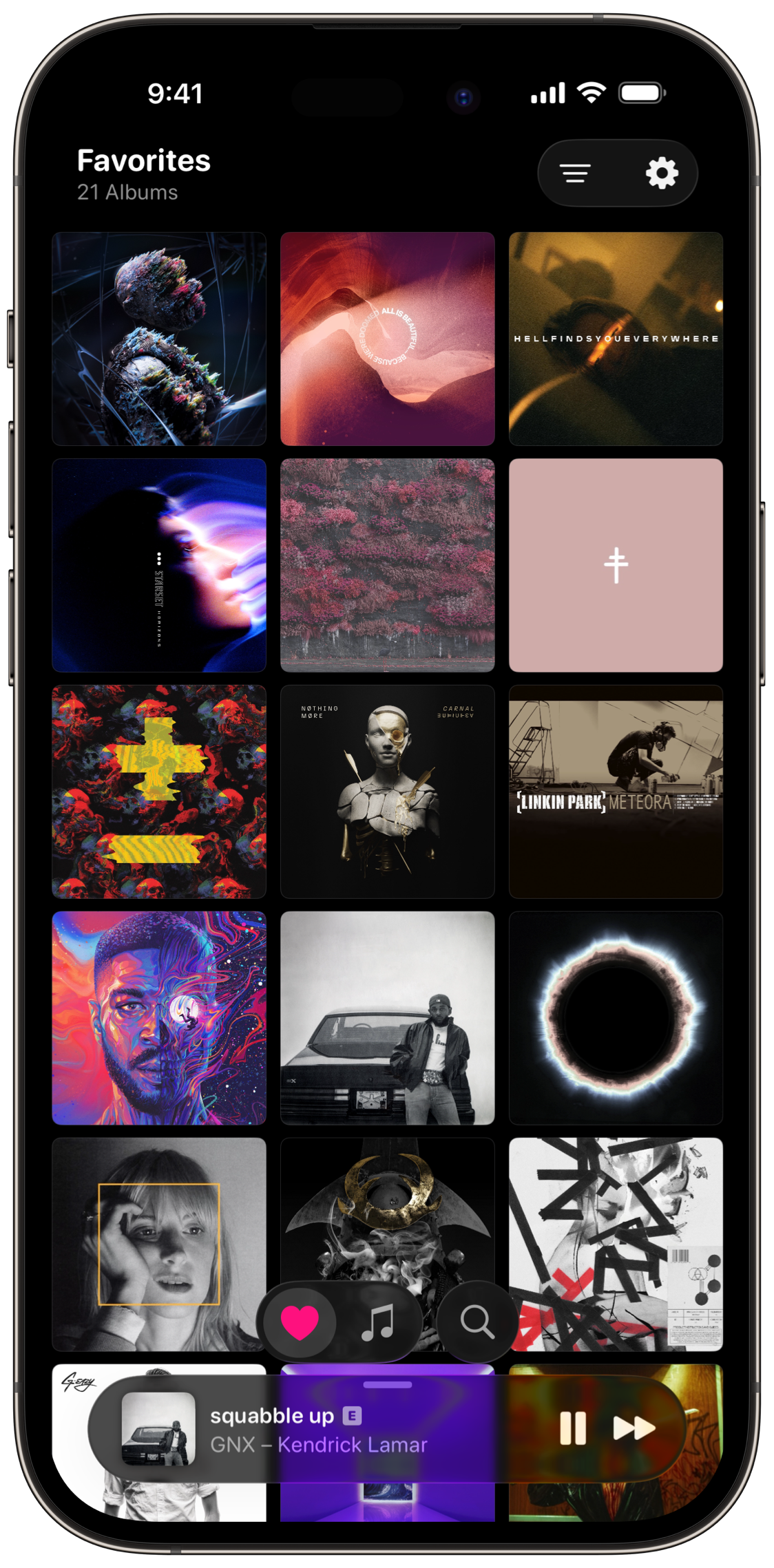 Albums favorites grid on iPhone